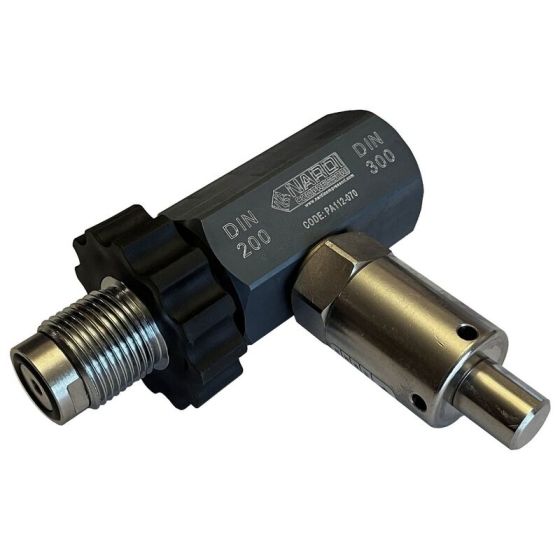 Nardi PA112-070 adapter for DIN 300 ventil til DIN 200 tank med sikkerhetsventil, maks 225 bar